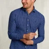Best River Woods Slim fit geruit linnen hemd blauw/wit -