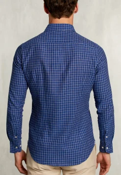 Best River Woods Slim fit geruit linnen hemd blauw/wit -