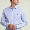 Sale River Woods Slim fit gestipt comfort stretch hemd blauw -