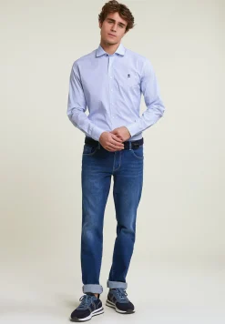 Sale River Woods Slim fit gestipt comfort stretch hemd blauw -
