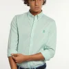 Best River Woods Slim fit gestreept comfort stretch hemd groen/wit -