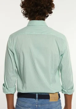 Best River Woods Slim fit gestreept comfort stretch hemd groen/wit -