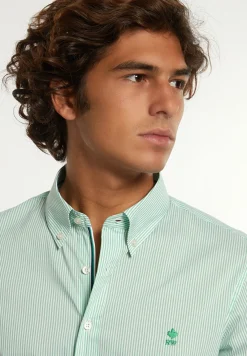 Best River Woods Slim fit gestreept comfort stretch hemd groen/wit -