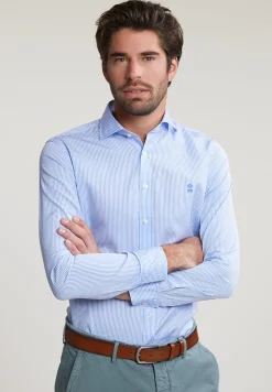 Hot River Woods Slim fit gestreept hemd blauw/wit -