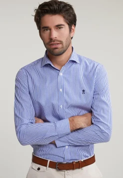 Sale River Woods Slim fit gestreept hemd blauw/wit -
