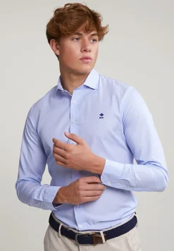 Best River Woods Slim fit gestreept hemd blauw/wit -