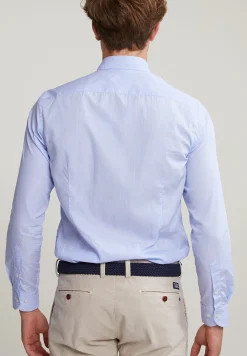 Best River Woods Slim fit gestreept hemd blauw/wit -