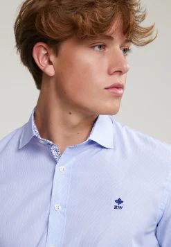 Best River Woods Slim fit gestreept hemd blauw/wit -