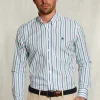 Hot River Woods Slim fit gestreept hemd groen/blauw -