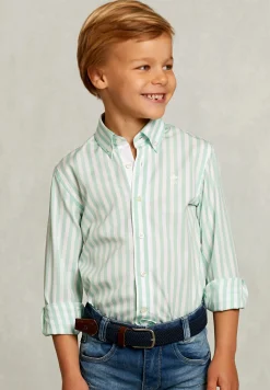 Best River Woods Slim fit gestreept hemd groen/wit -