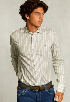 Outlet River Woods Slim fit gestreept hemd groen/wit -