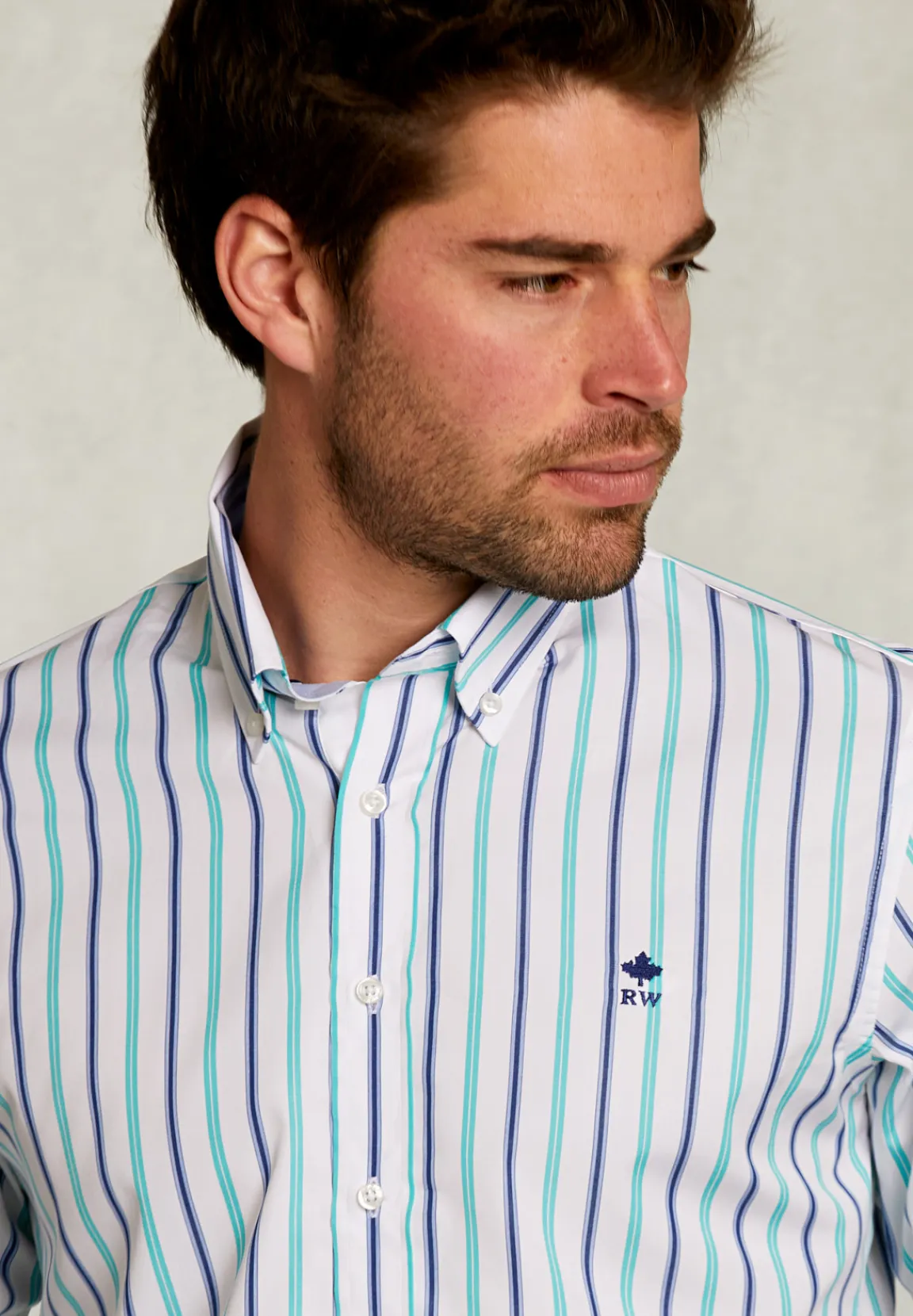 Hot River Woods Slim fit gestreept hemd groen/blauw -