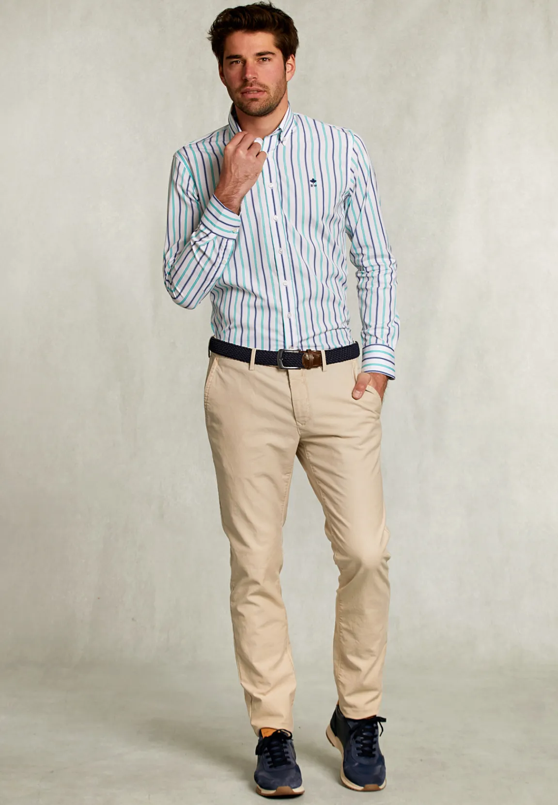 Hot River Woods Slim fit gestreept hemd groen/blauw -