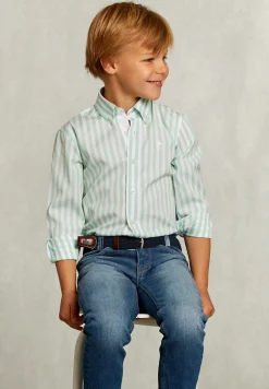 Best River Woods Slim fit gestreept hemd groen/wit -