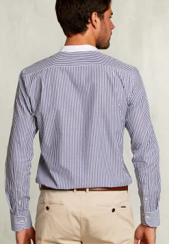 Clearance River Woods Slim fit gestreept hemd henley kraag blauw/wit -