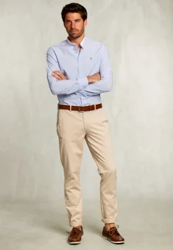 Best River Woods Slim fit gestreept hemd henley kraag blauw/wit -
