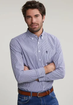 Clearance River Woods Slim fit gestreept hemd met zak blauw/wit -