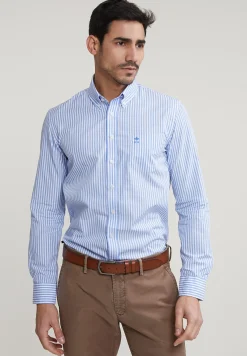 Outlet River Woods Slim fit gestreept hemd met zak blauw/wit -