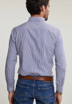 Clearance River Woods Slim fit gestreept hemd met zak blauw/wit -