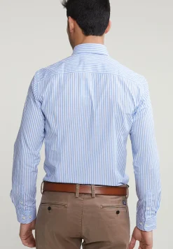 Outlet River Woods Slim fit gestreept hemd met zak blauw/wit -