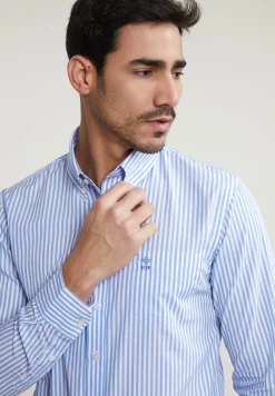 Outlet River Woods Slim fit gestreept hemd met zak blauw/wit -