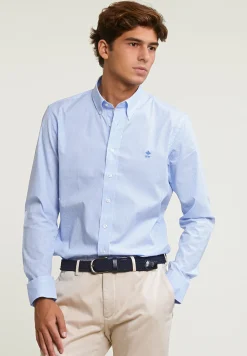 Best River Woods Slim fit gestreept katoenen hemd blauw -
