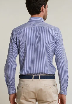 Outlet River Woods Slim fit gestreept katoenen hemd blauw/wit -