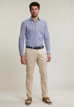Outlet River Woods Slim fit gestreept katoenen hemd blauw/wit -
