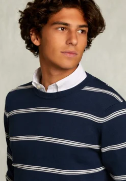 Clearance River Woods Slim fit gestreepte pima katoen trui french dark mix -
