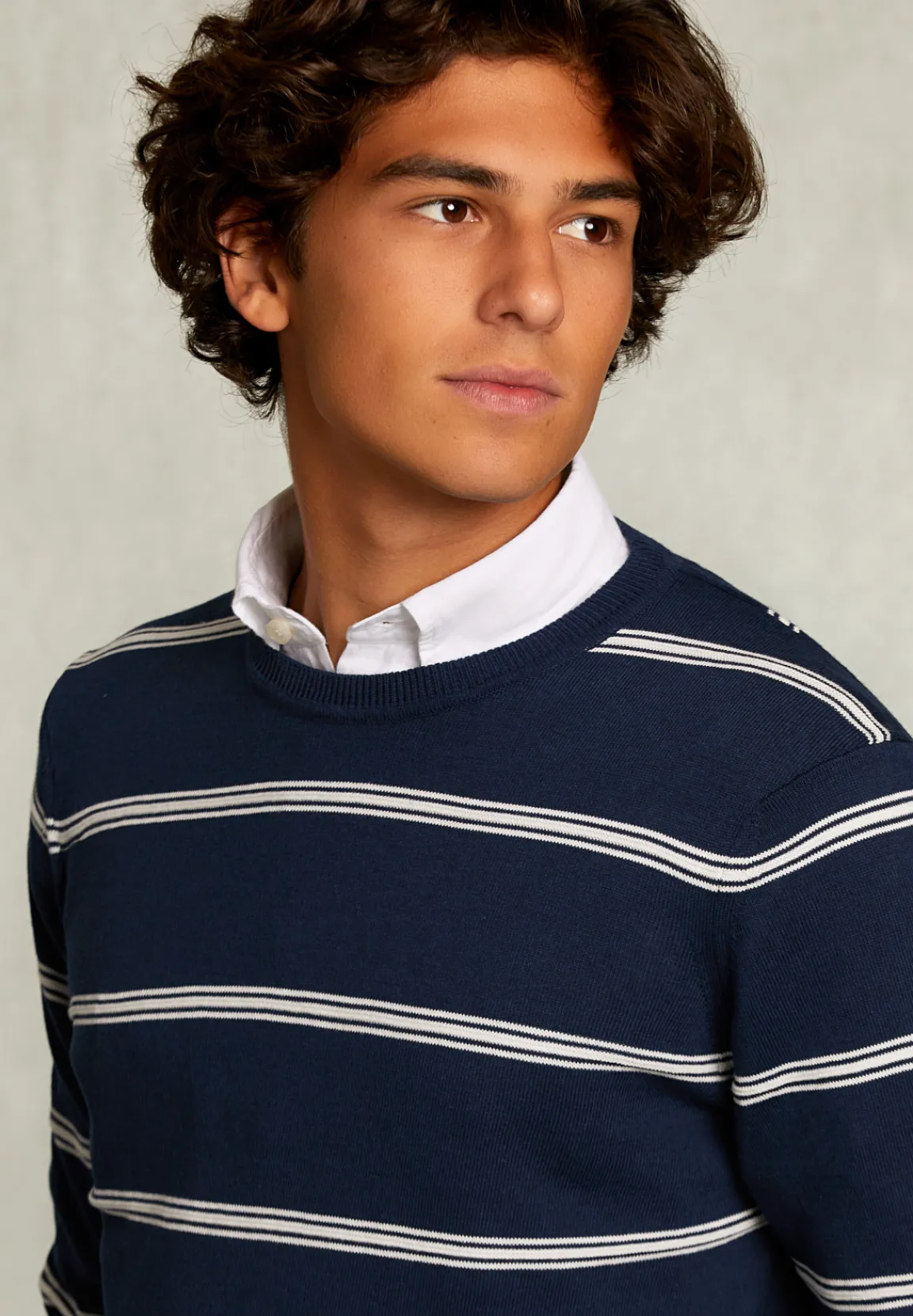 Clearance River Woods Slim fit gestreepte pima katoen trui french dark mix -