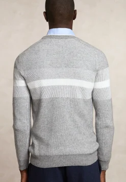 Hot River Woods Slim fit gestreepte wol-kasjmier trui mid grey mix -