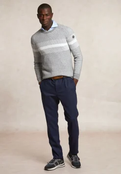 Hot River Woods Slim fit gestreepte wol-kasjmier trui mid grey mix -