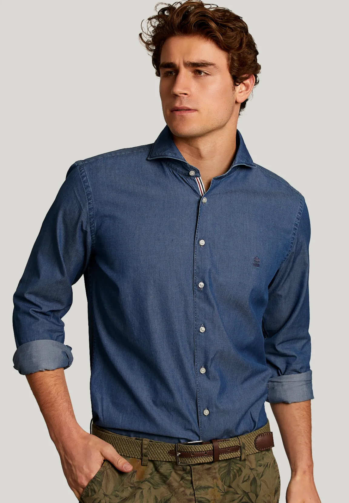 Online River Woods Slim fit jeanshemd dark bleach -