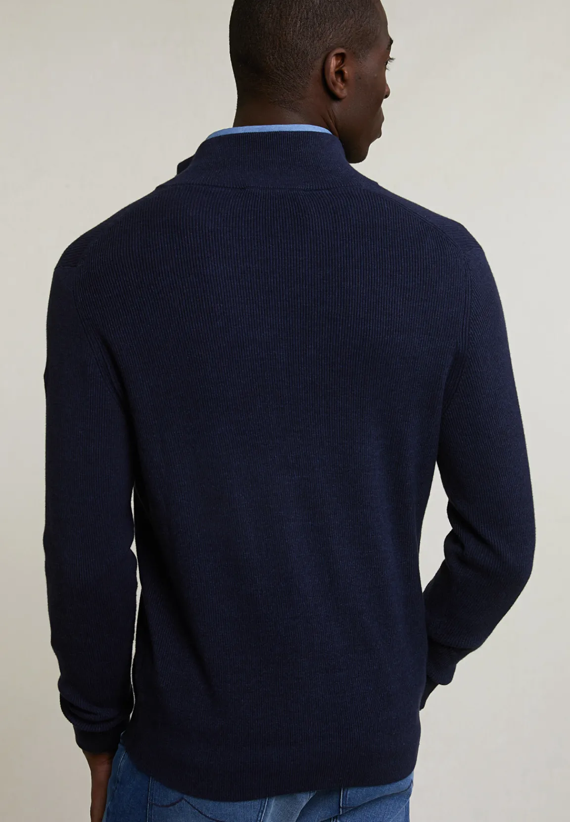 Clearance River Woods Slim fit katoenen cardigan opstaande kraag navy mix -