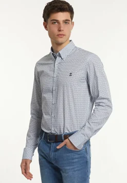Fashion River Woods Slim fit katoenen fantasiehemd blauw/wit -