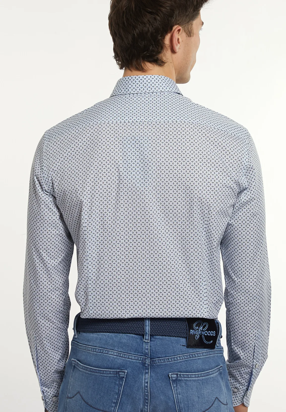 Fashion River Woods Slim fit katoenen fantasiehemd blauw/wit -
