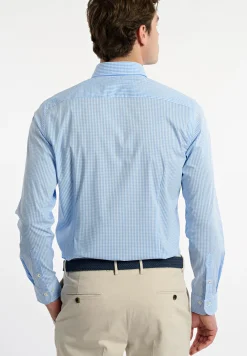 New River Woods Slim fit katoenen geruit performance stretch hemd blauw/wit -