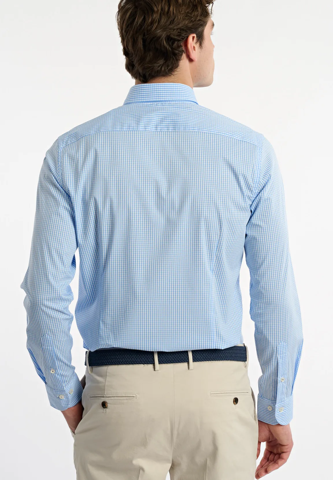 New River Woods Slim fit katoenen geruit performance stretch hemd blauw/wit -