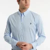 Hot River Woods Slim fit katoenen gestreept performance stretch hemd blauw/wit -