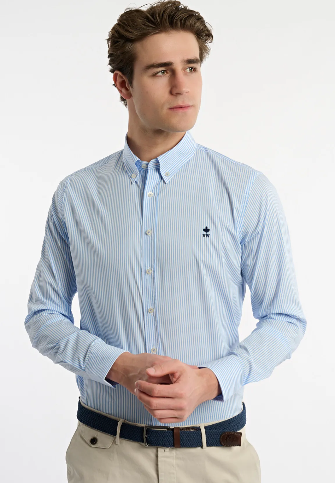Hot River Woods Slim fit katoenen gestreept performance stretch hemd blauw/wit -