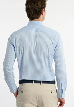 Hot River Woods Slim fit katoenen gestreept performance stretch hemd blauw/wit -