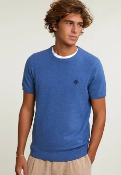 New River Woods Slim fit katoenen trui ronde hals korte mouwen lake mix -