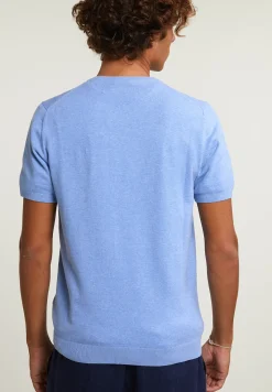 Hot River Woods Slim fit katoenen trui ronde hals korte mouwen chambray mix -
