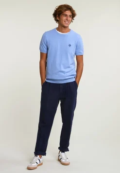 Hot River Woods Slim fit katoenen trui ronde hals korte mouwen chambray mix -