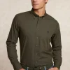 Sale River Woods Slim fit katoen-wol effen hemd kaki -