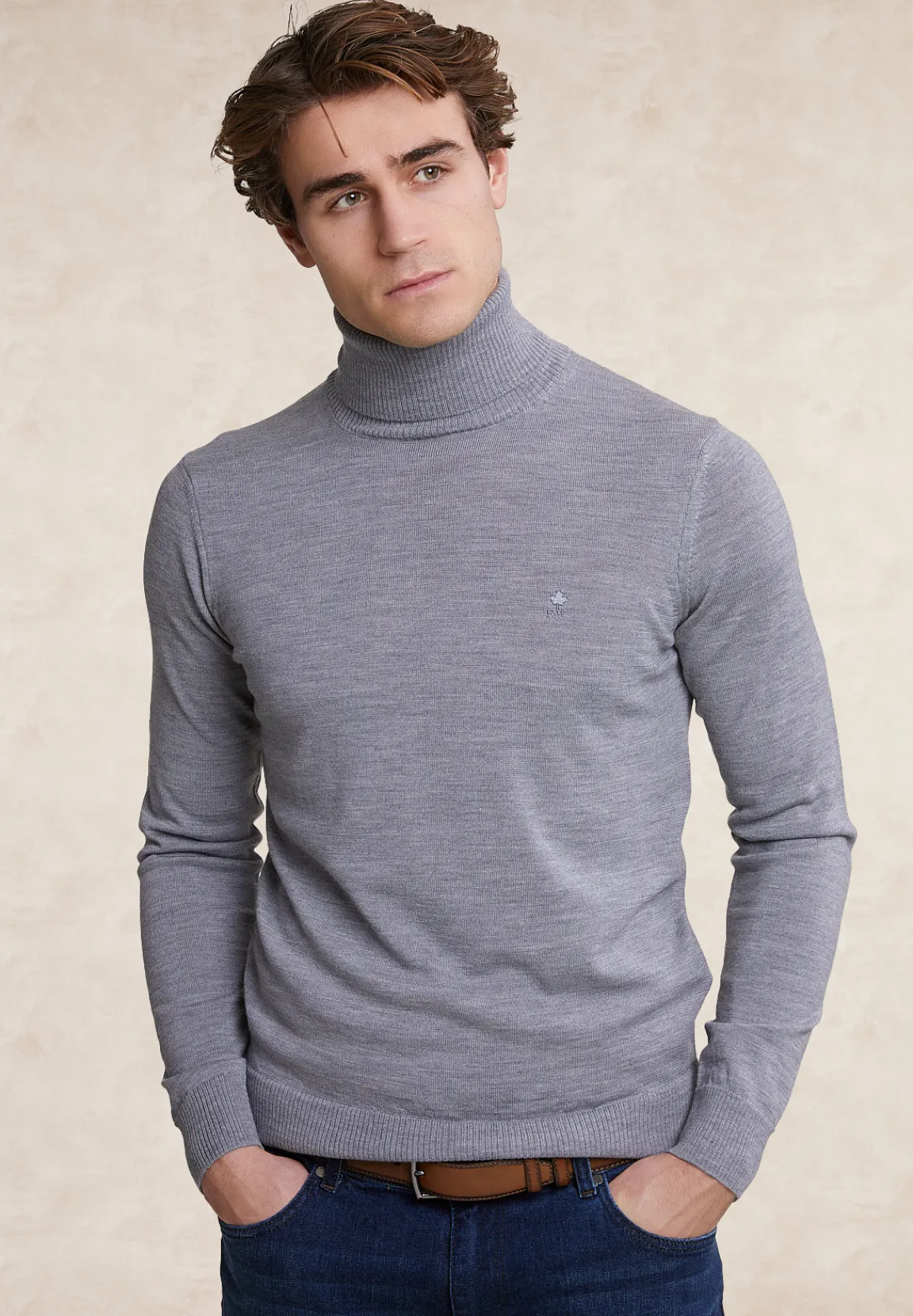 Discount River Woods Slim fit merino rolkraag trui inox mix -