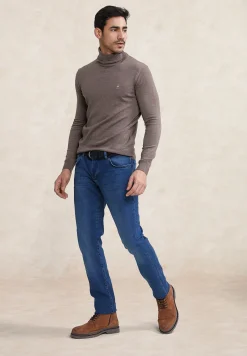 Fashion River Woods Slim fit merino rolkraag trui croissant mix -