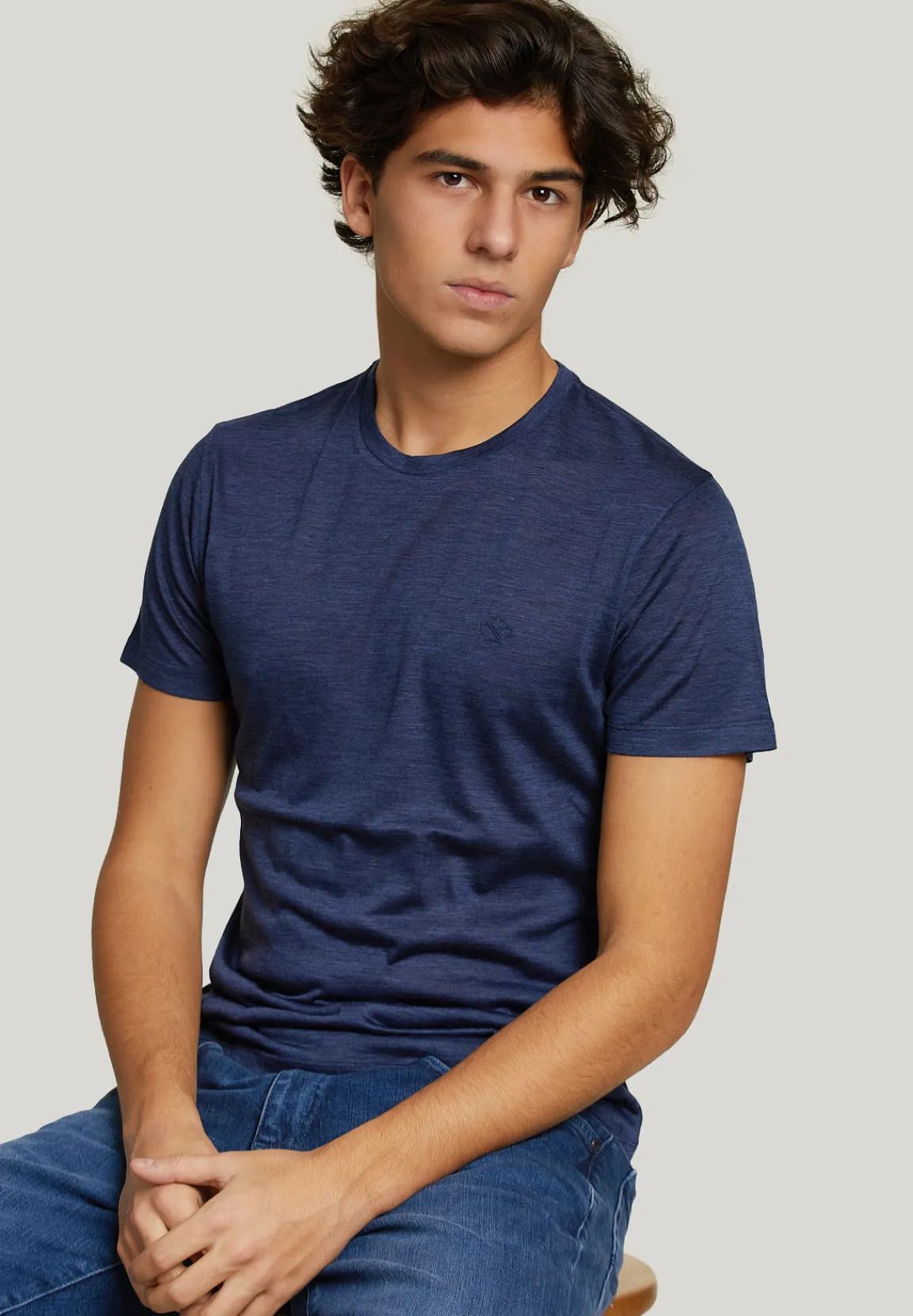 Sale River Woods Slim fit scheerwol T-shirt blauw -