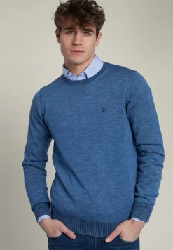 Best River Woods Slim fit trui ronde hals blauw -