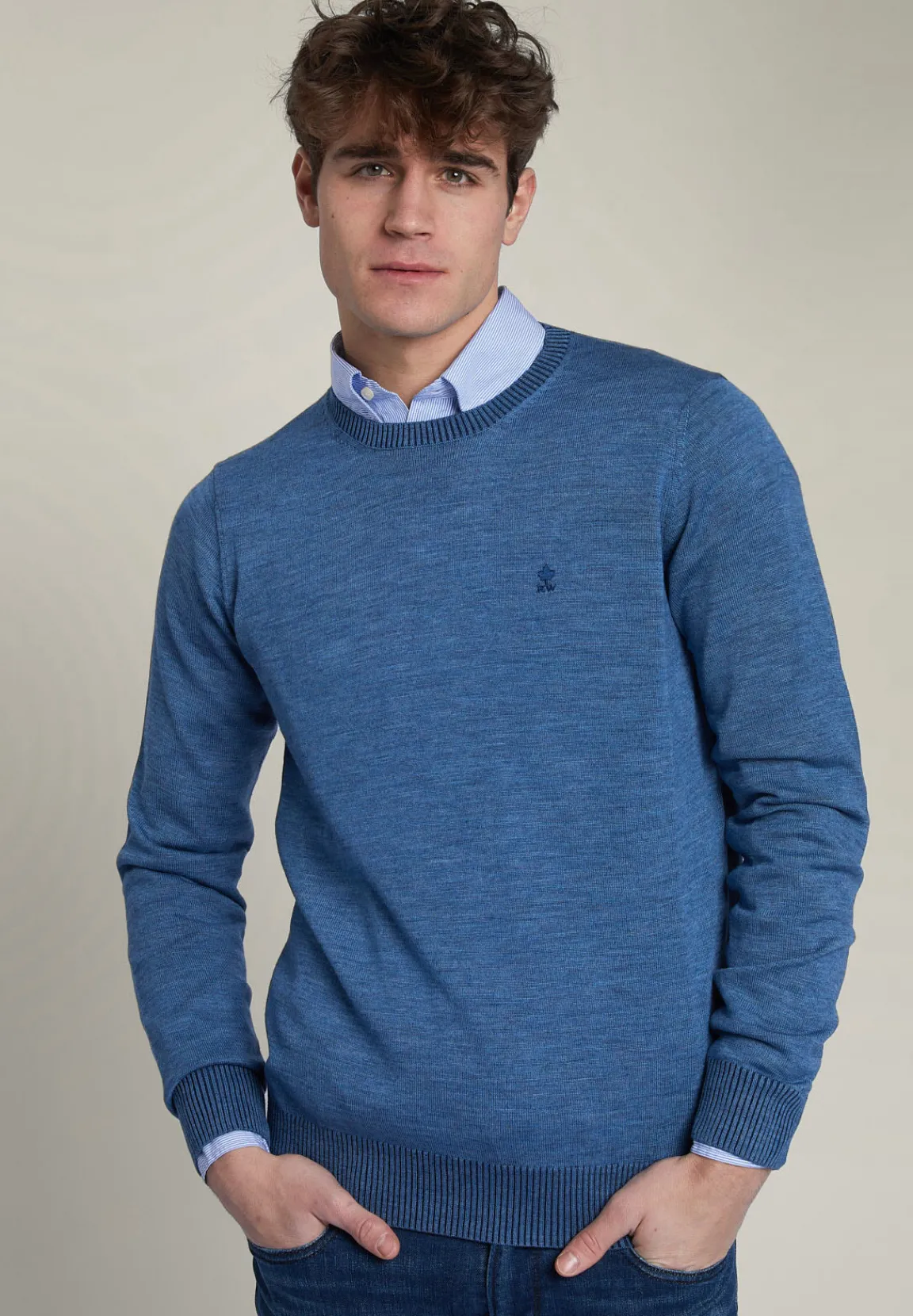 Best River Woods Slim fit trui ronde hals blauw -